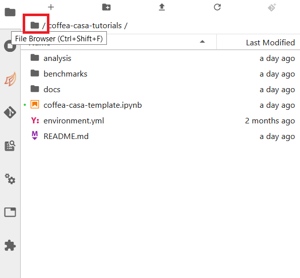 The File Browser tab at Opendata Coffea-casa Analysis Facility @ T2 Nebraska