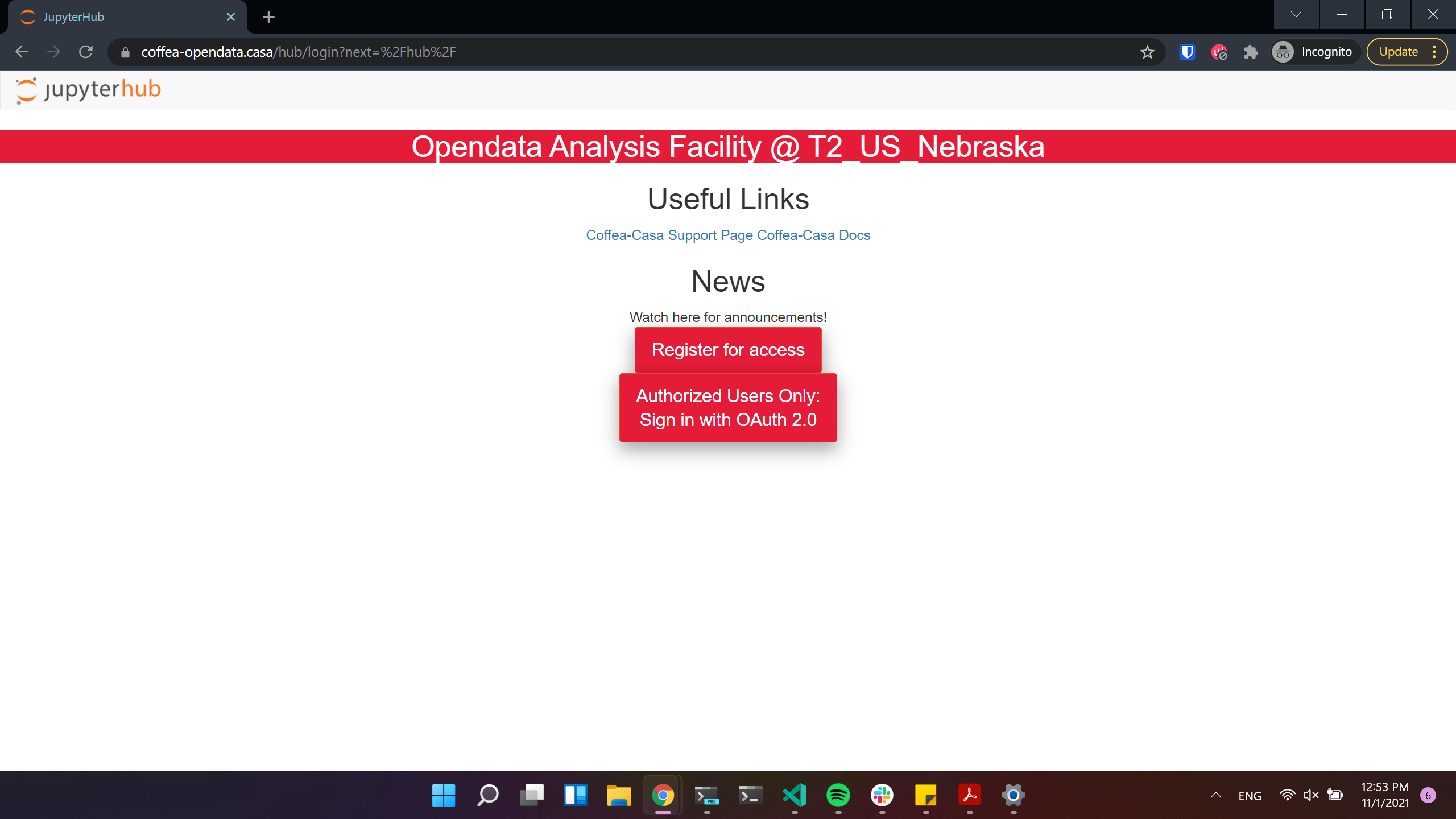 Access to Opendata Coffea-casa Analysis Facility @ T2 Nebraska