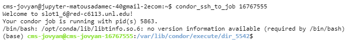 An example of a successful ssh connection to a sample HTCondor worker.